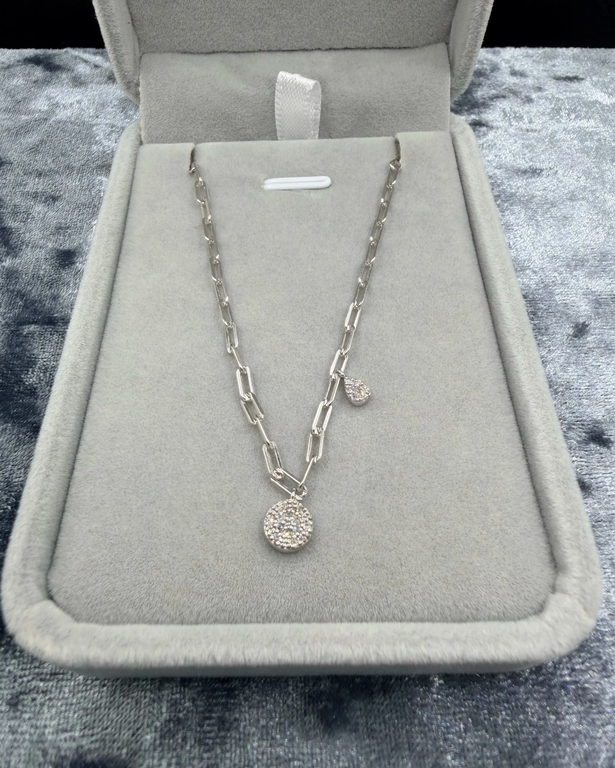 Sterling Paperclip Double Drop Diamond Necklace