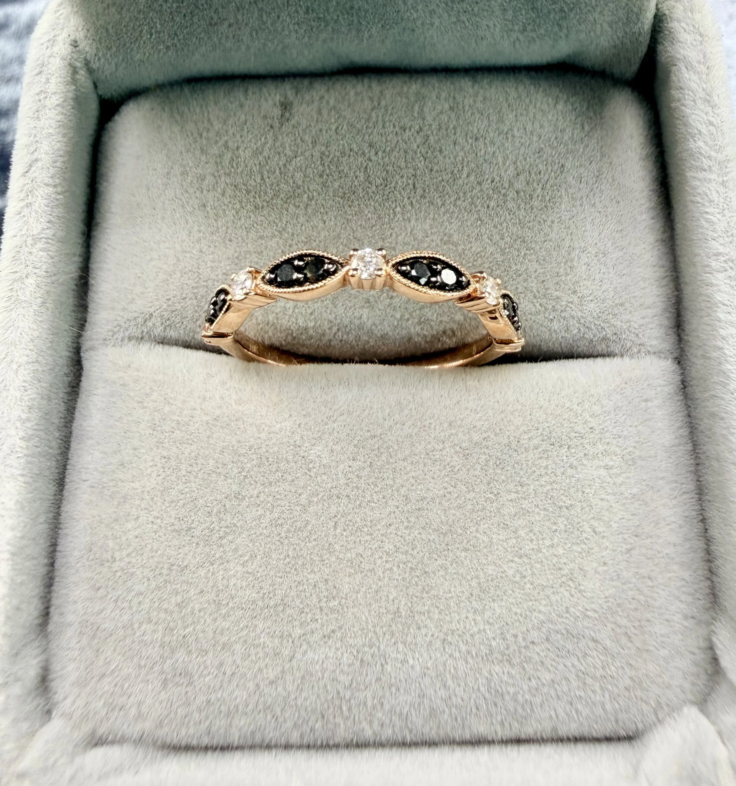 10kt Rose Gold Black and White Diamond Stackable Ring