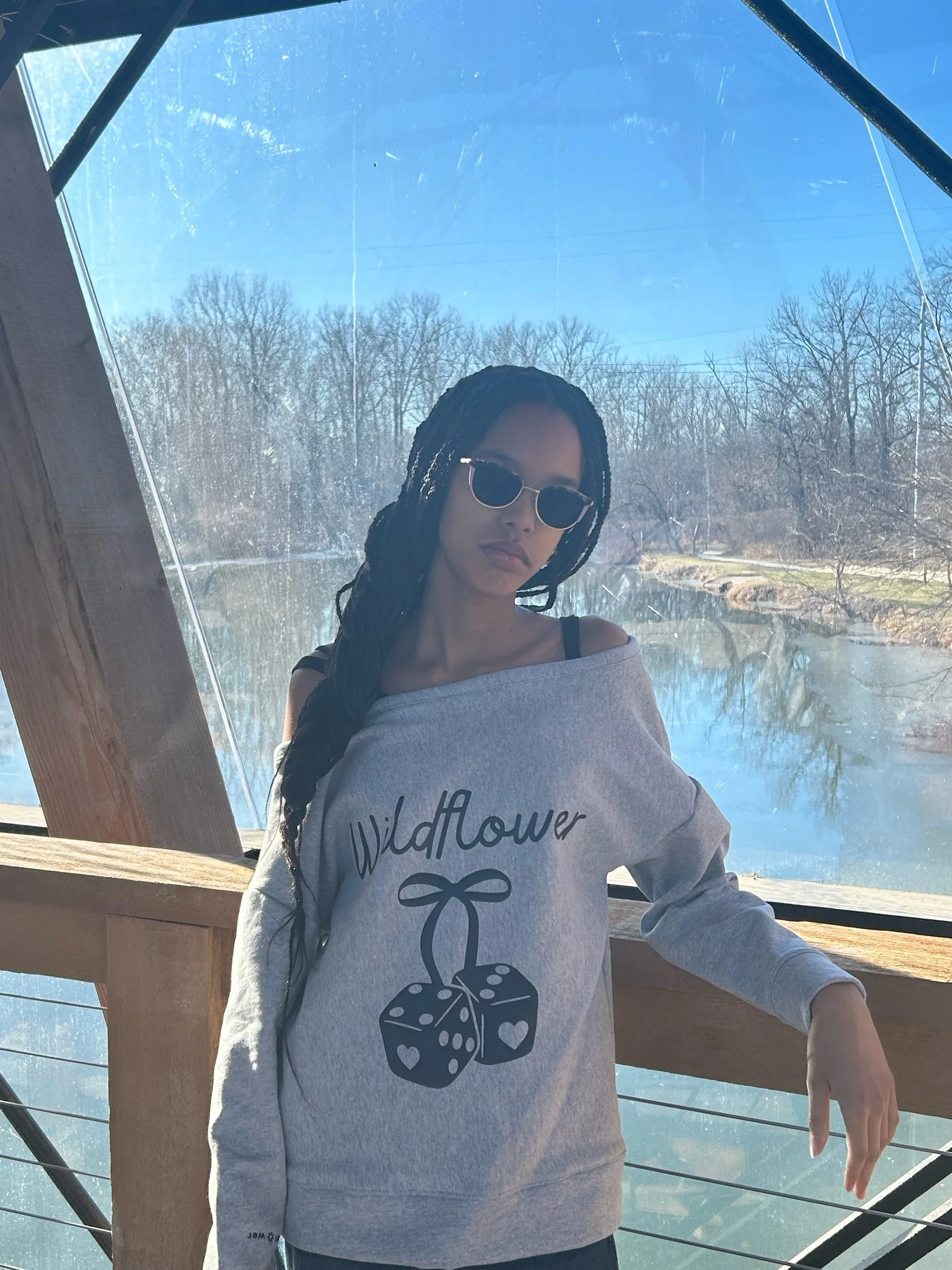 Wildflower off-shoulder sweater in Heather gray