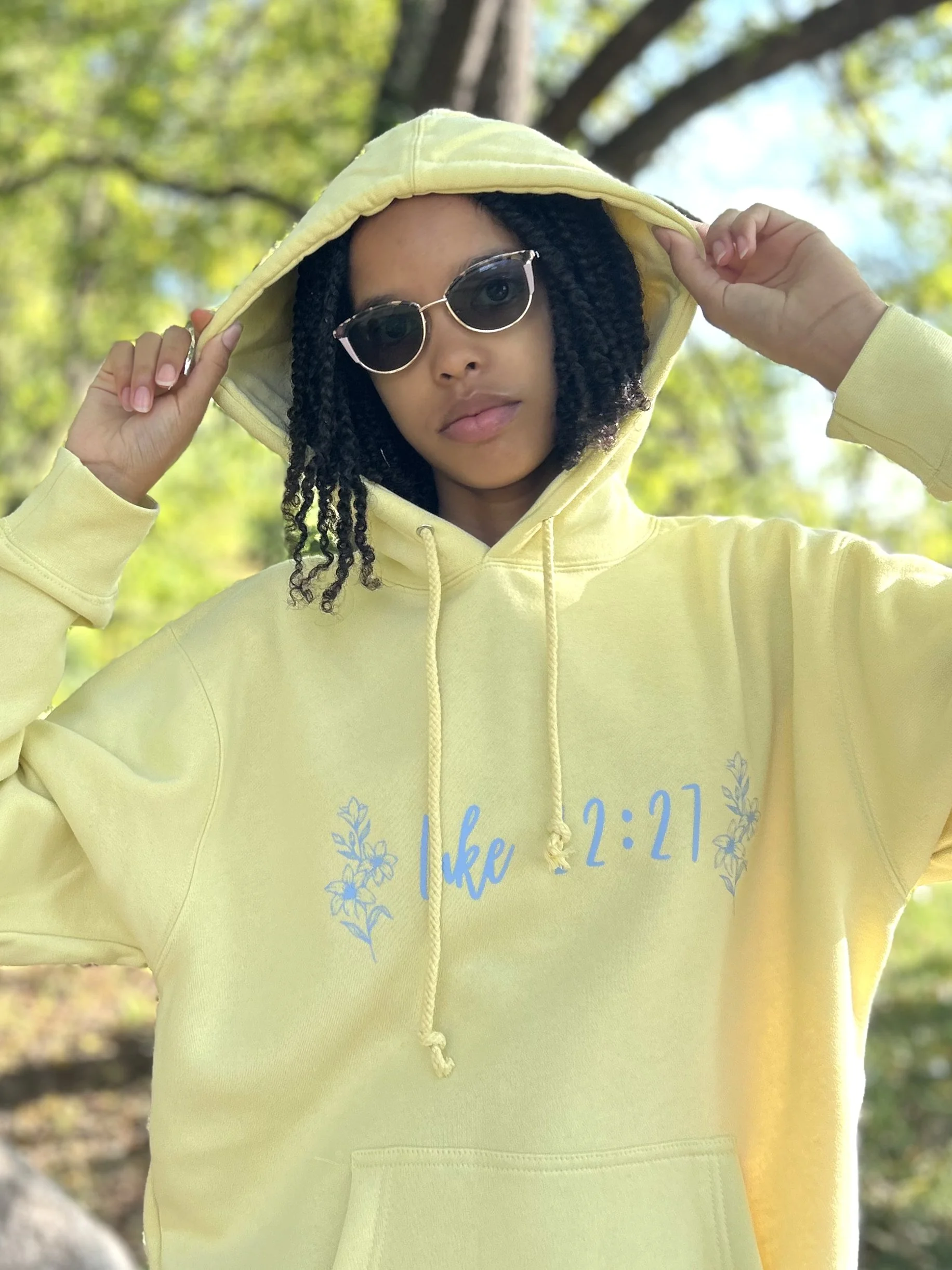 “Consider the Lilies” hoodie in Baby yellow