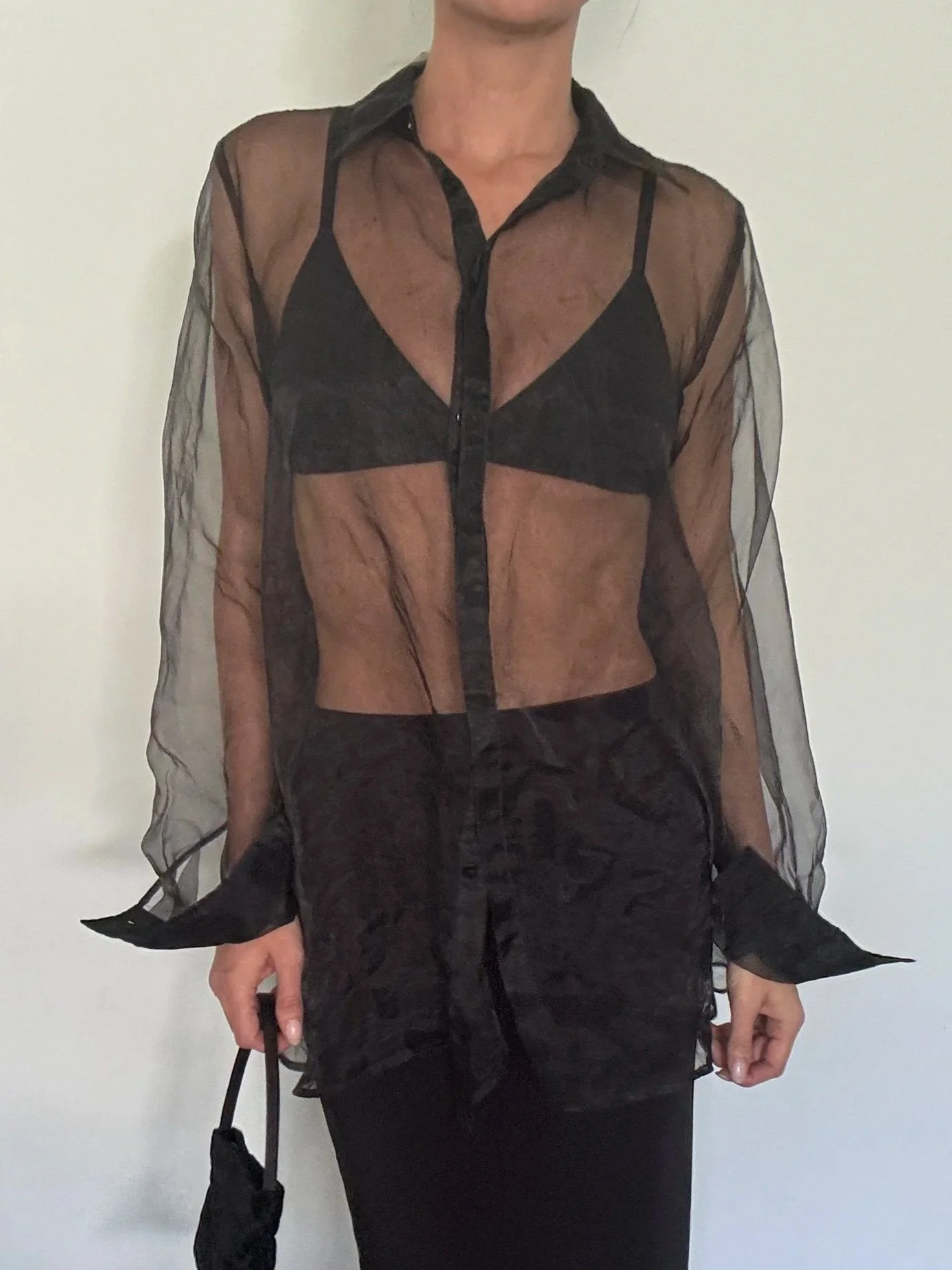 Black Organza Black Sleeve Shirt