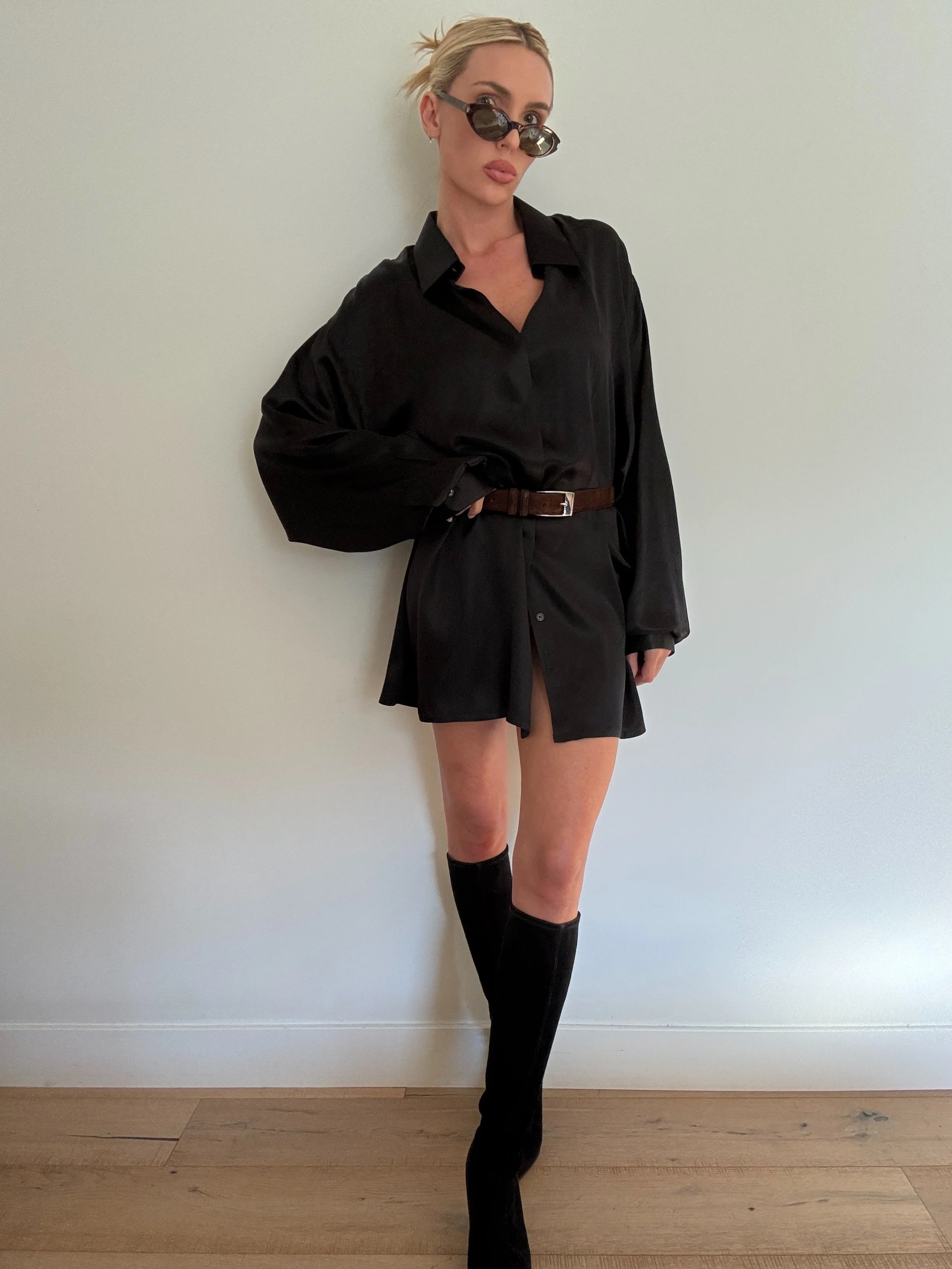 100% Silk Black Button Down