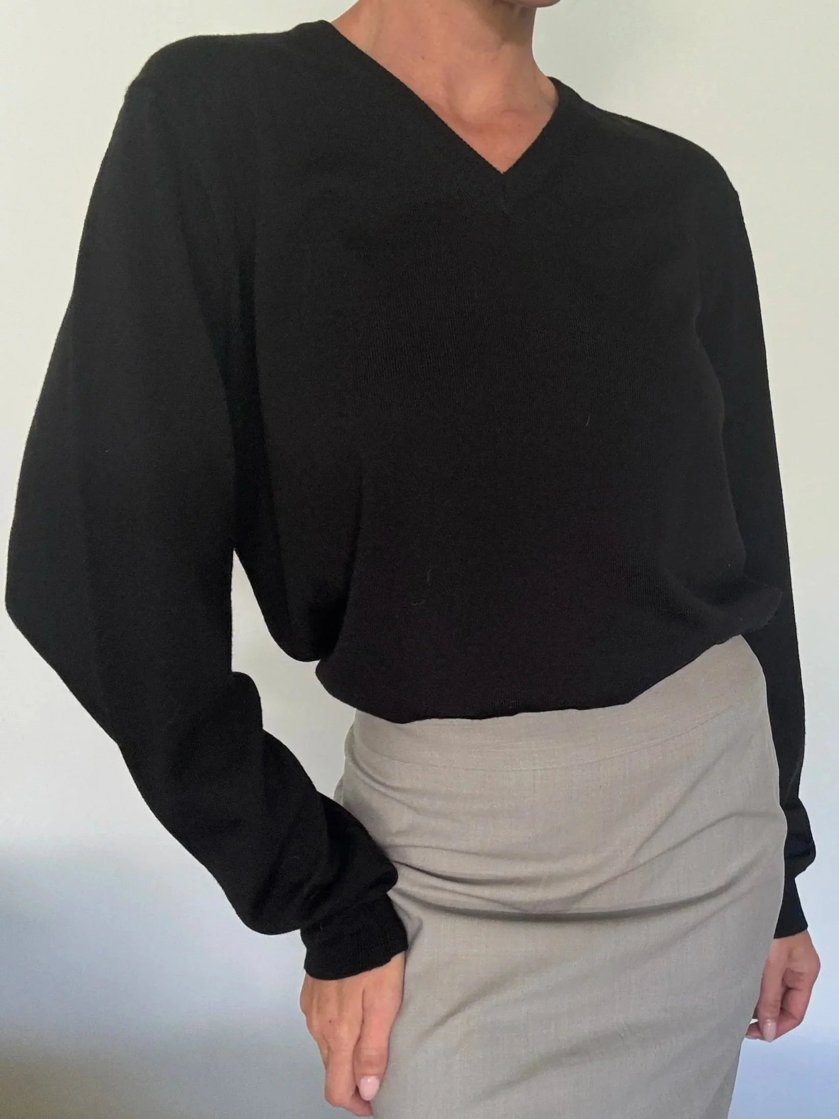 Black V-Neck Wool Sweater