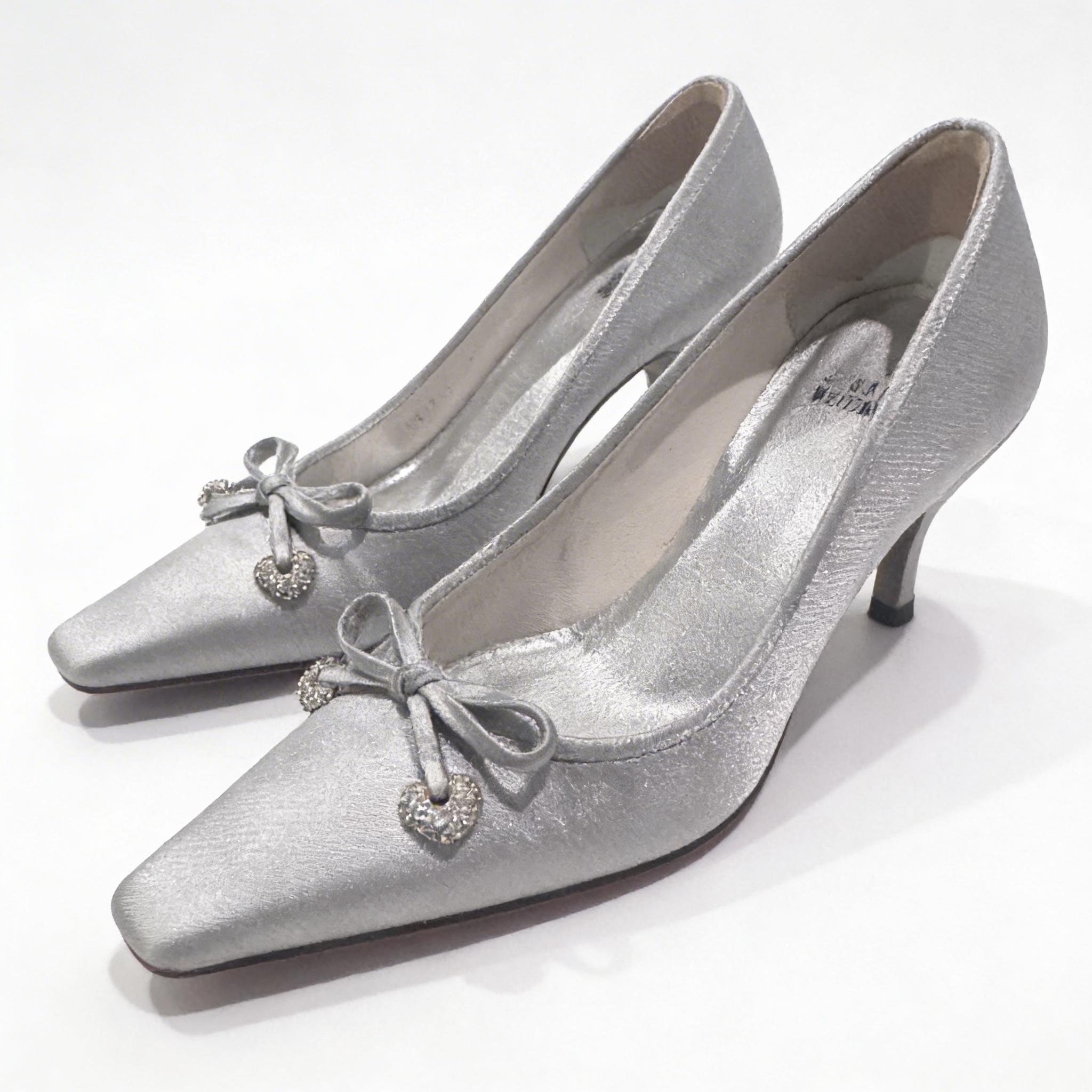 Stuart Weitzman Satin Silver Kittens
