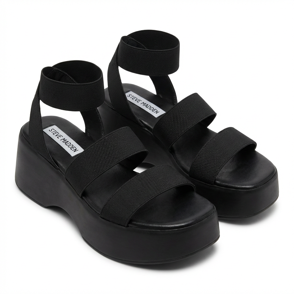 Steve Madden Black Platform Slide