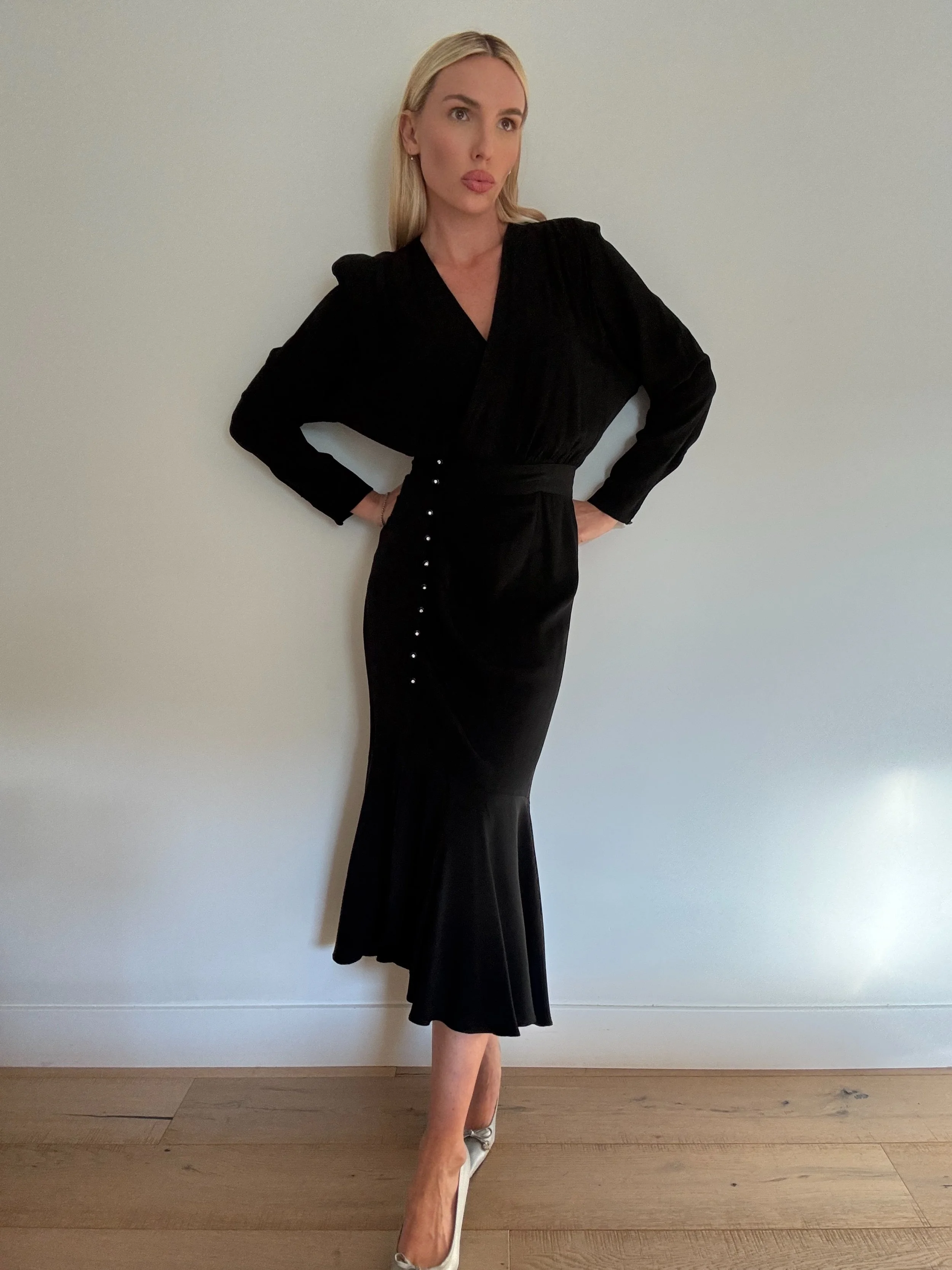 Flared Black Midi Dress