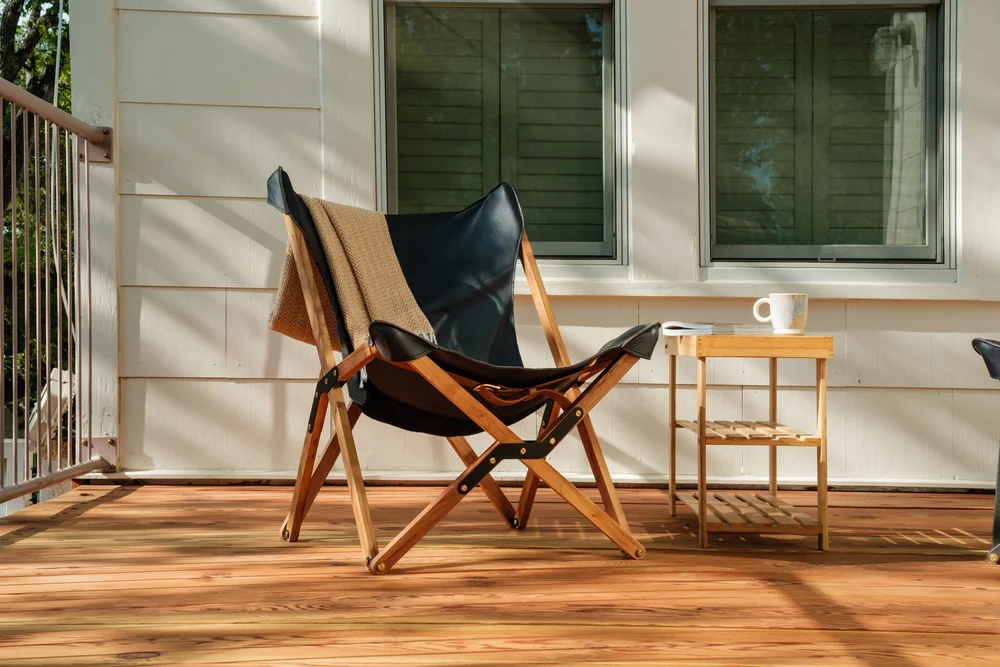 Custom wood deck at golden hour, Austin