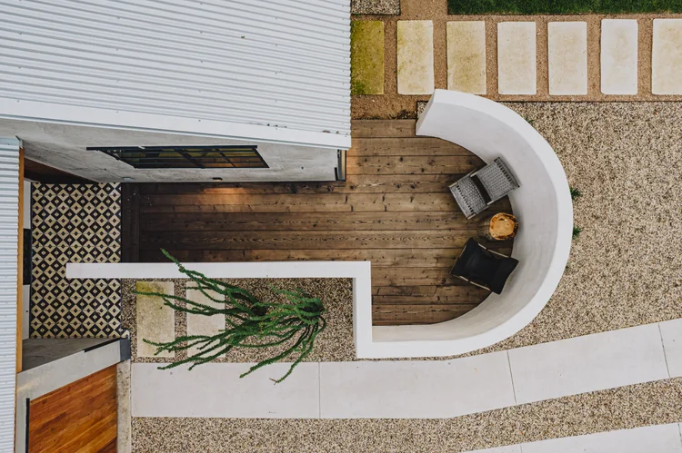 Aerial view of a custom BigDecks deck, Austin