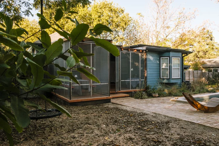 Screened porch and landscaped backyard, Austin