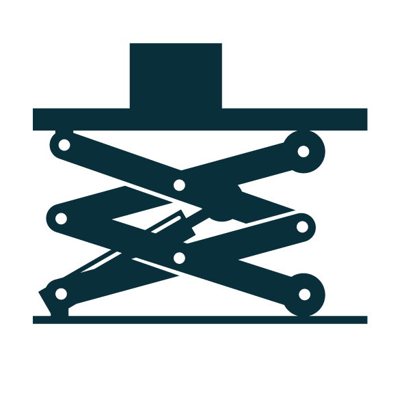 Silhouette of a hydraulic scissor lift platform in a folded position.