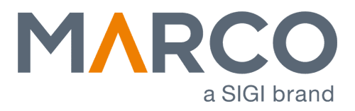 Logo with the word 'MARCO' in uppercase letters with an orange 'A' and a tagline 'a SIGI brand' underneath.