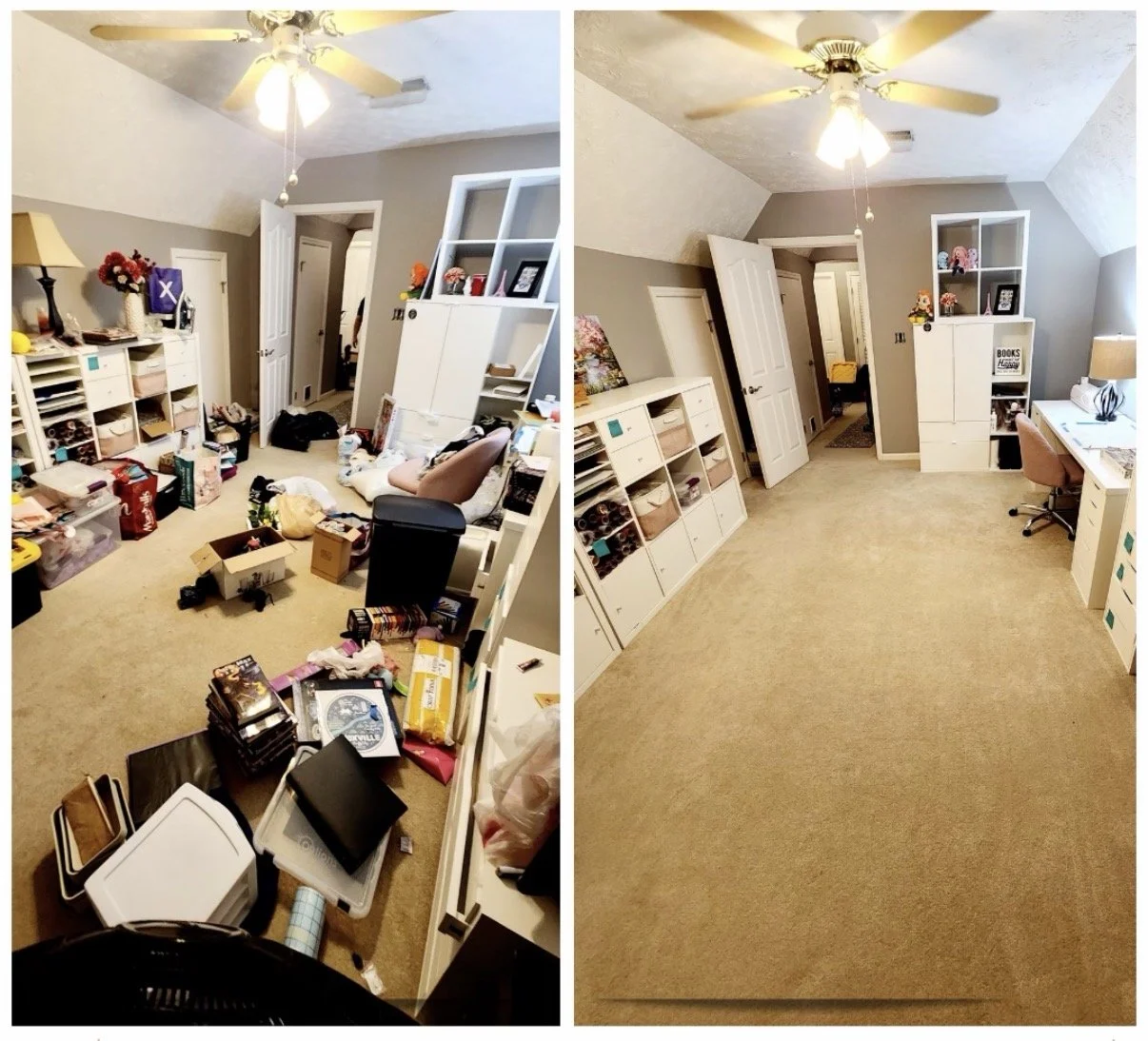 declutter and organize bonus room, playroom, home office, multipurpose room in a home in Marietta, Georgia