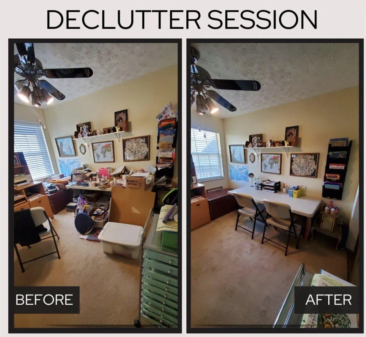 declutter and organize a home office, craft room, multipurpose room in a home in Marietta, Georgia
