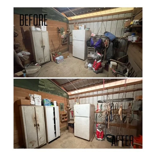 declutter and organize barn tack room, barn feed room, horse barn in a barn in Cobb County, Georgia