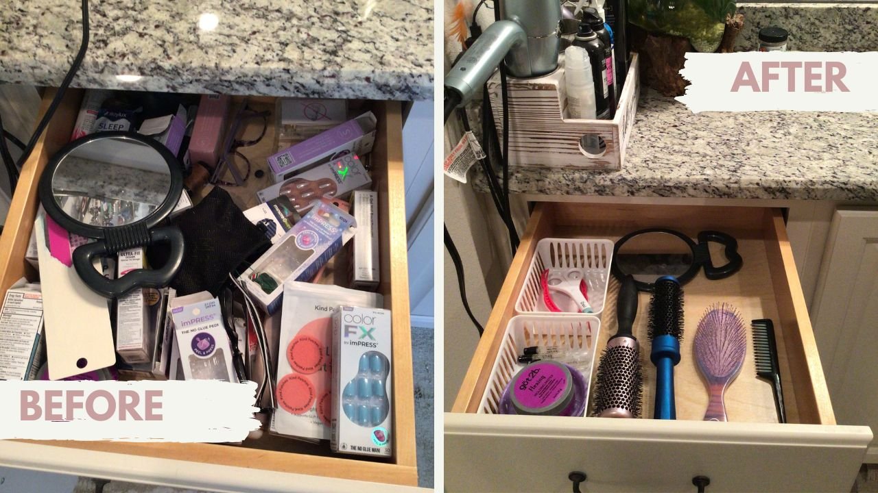 Bathroom drawer decluttered and organized in Pensacola, Fl.