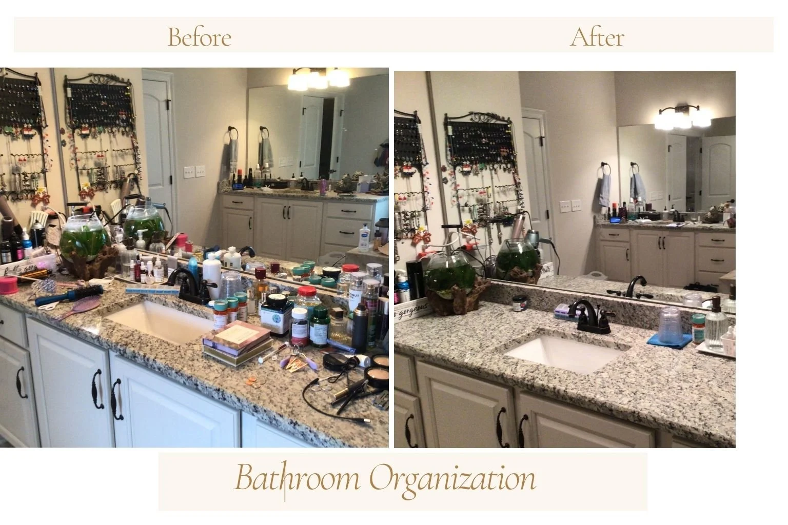 Master bathroom countertop decluttered and simplified 