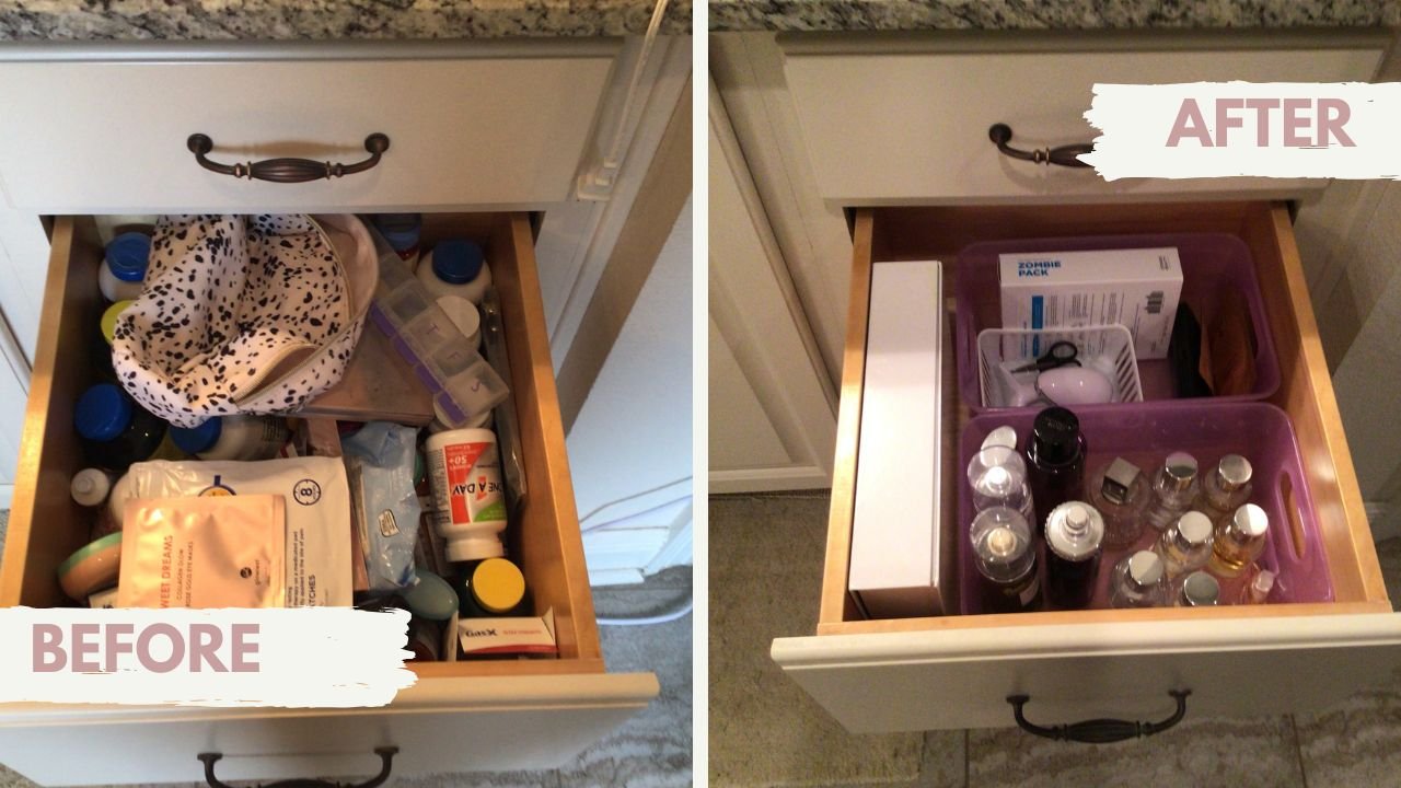 Bathroom drawer decluttered and organized with containers in Pace, Fl