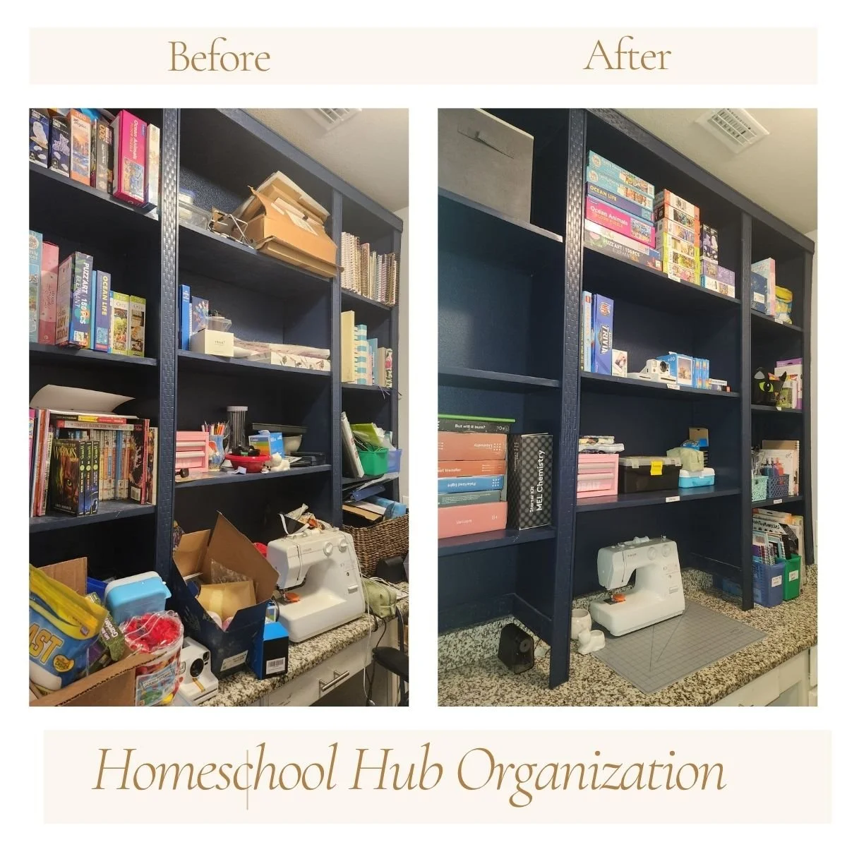 Homeschool area decluttered and organized