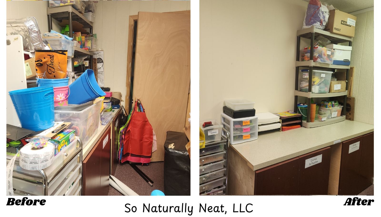 Craft supplies organized, contained, and labeled.  