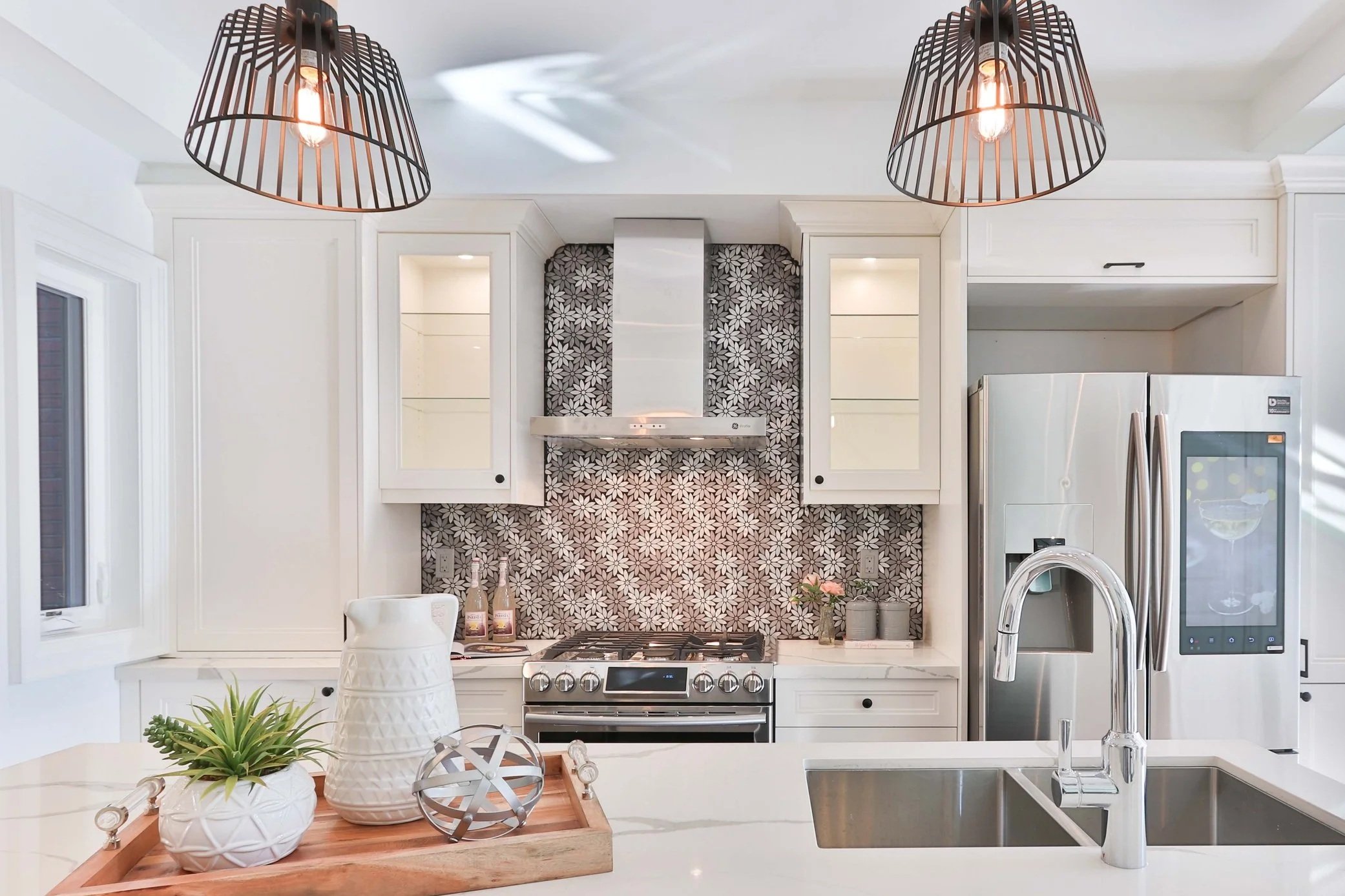 Organized kitchen with clean countertops and functional storage in Pace, Florida