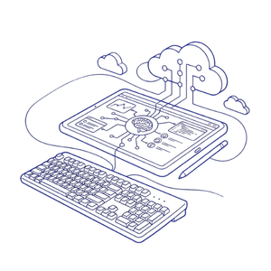 Geometric drawing of an outline square with sections divided by vertical, horizontal, and circle lines.