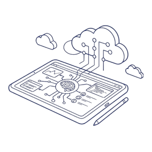 Geometric drawing of an outline square with sections divided by vertical, horizontal, and circle lines.