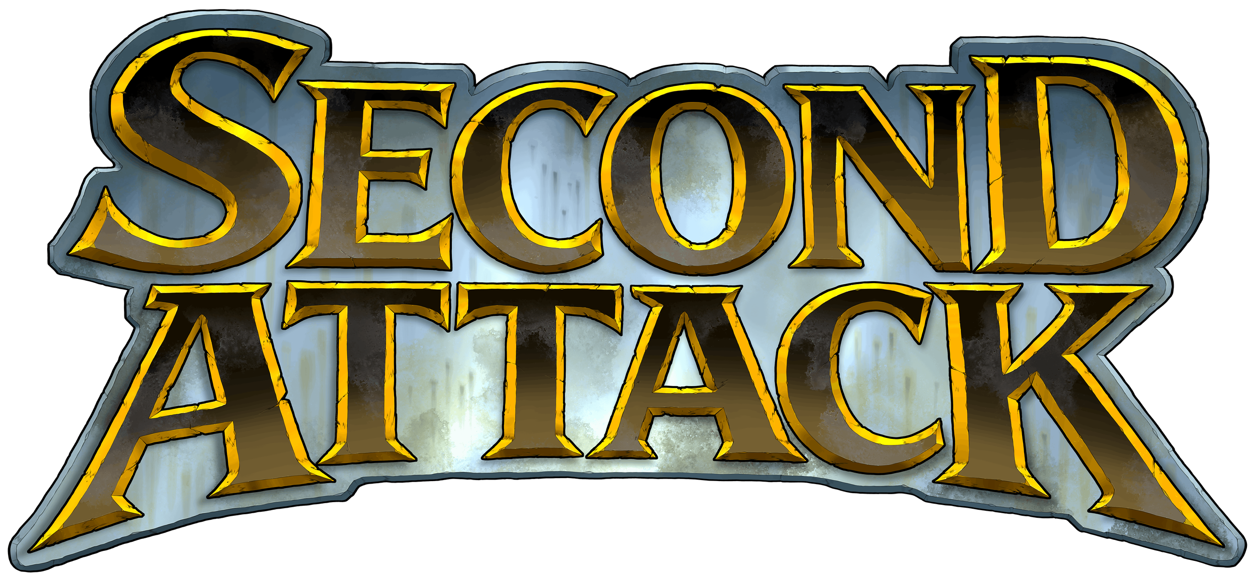 The words 'Second Attack' written in stylized, metallic gold and silver letters with a dark background.