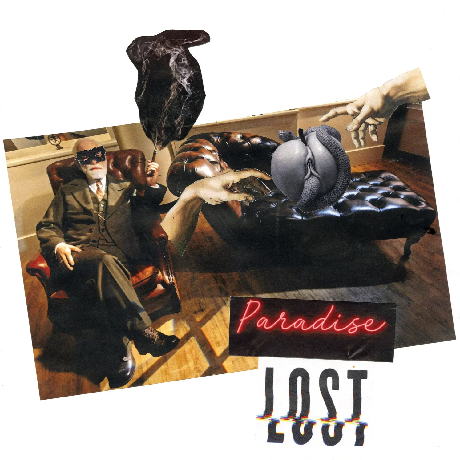 The lust collage, complete with Sigmund Freud in a cat mask, asking if the Original Sin was lusting for knowledge.