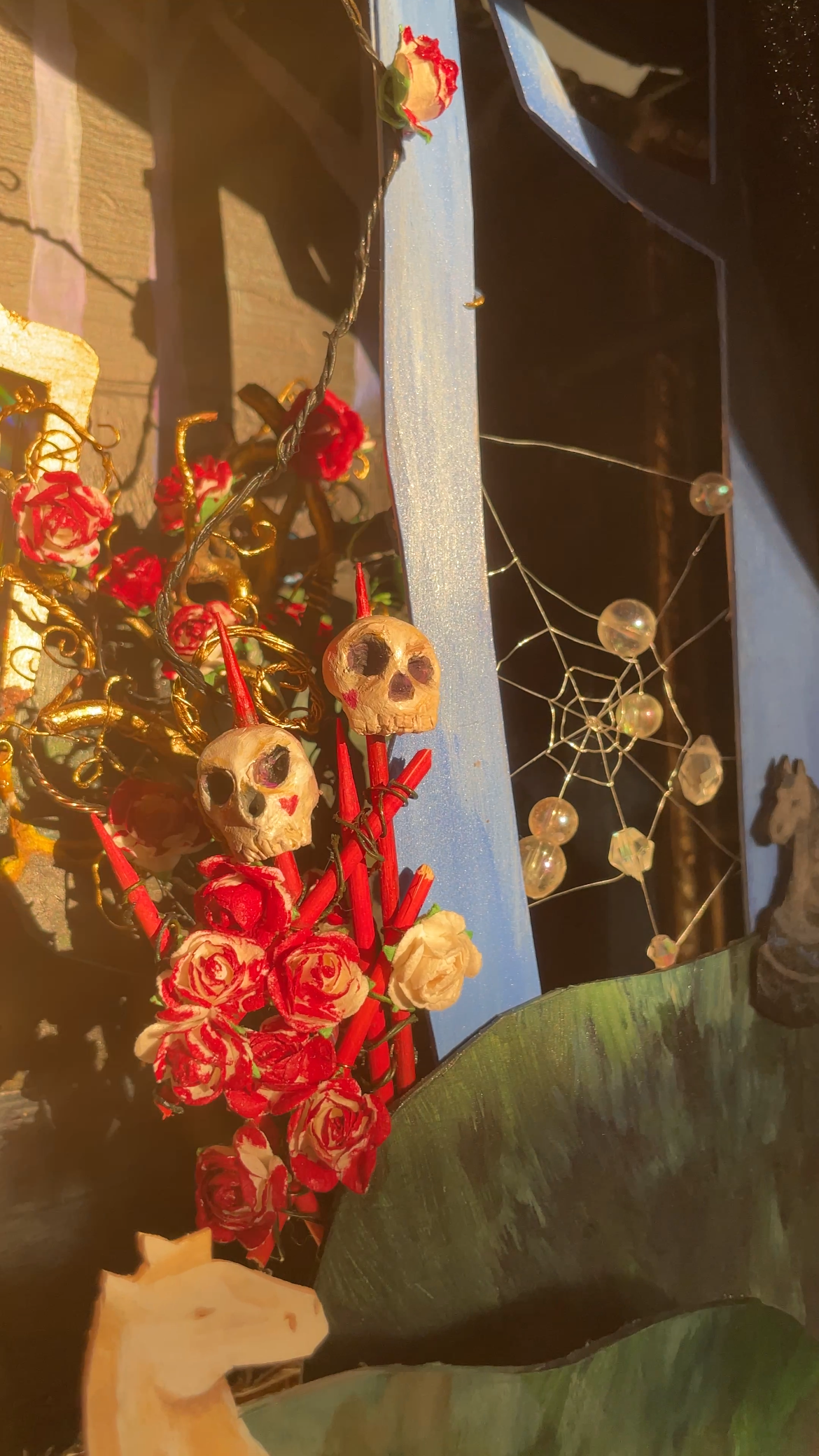 Detail work of wire web and 2/3 of horsemen in the Baba Yaga’s legend—as chess pieces