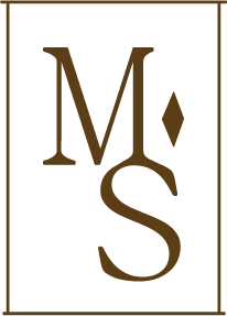Logo with the letters 'M' and 'S' in brown, separated by a vertical line, on a black background with a gold border.