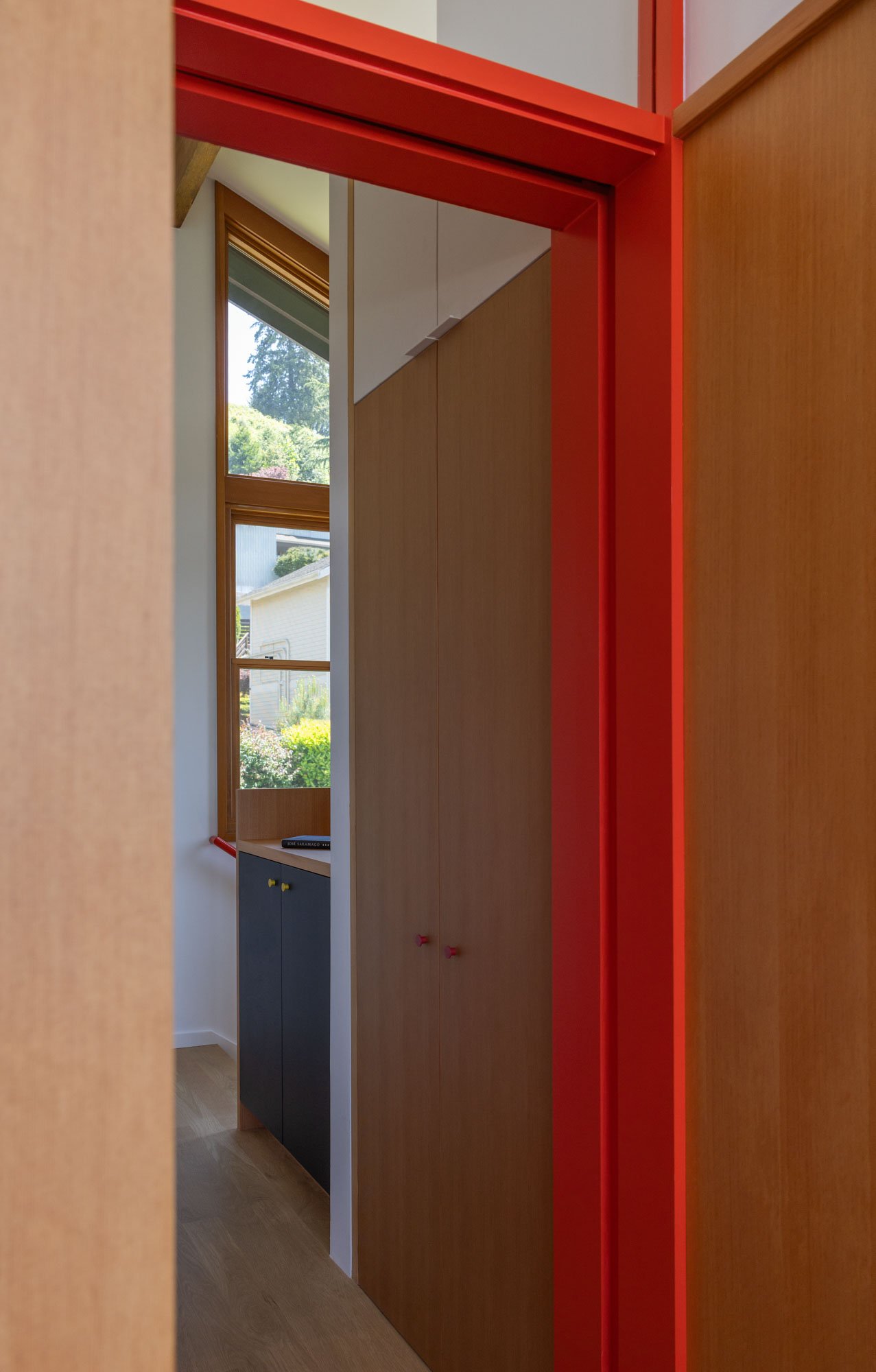 Custom fir closet and cabinetry built in the Bucktide woodshop.