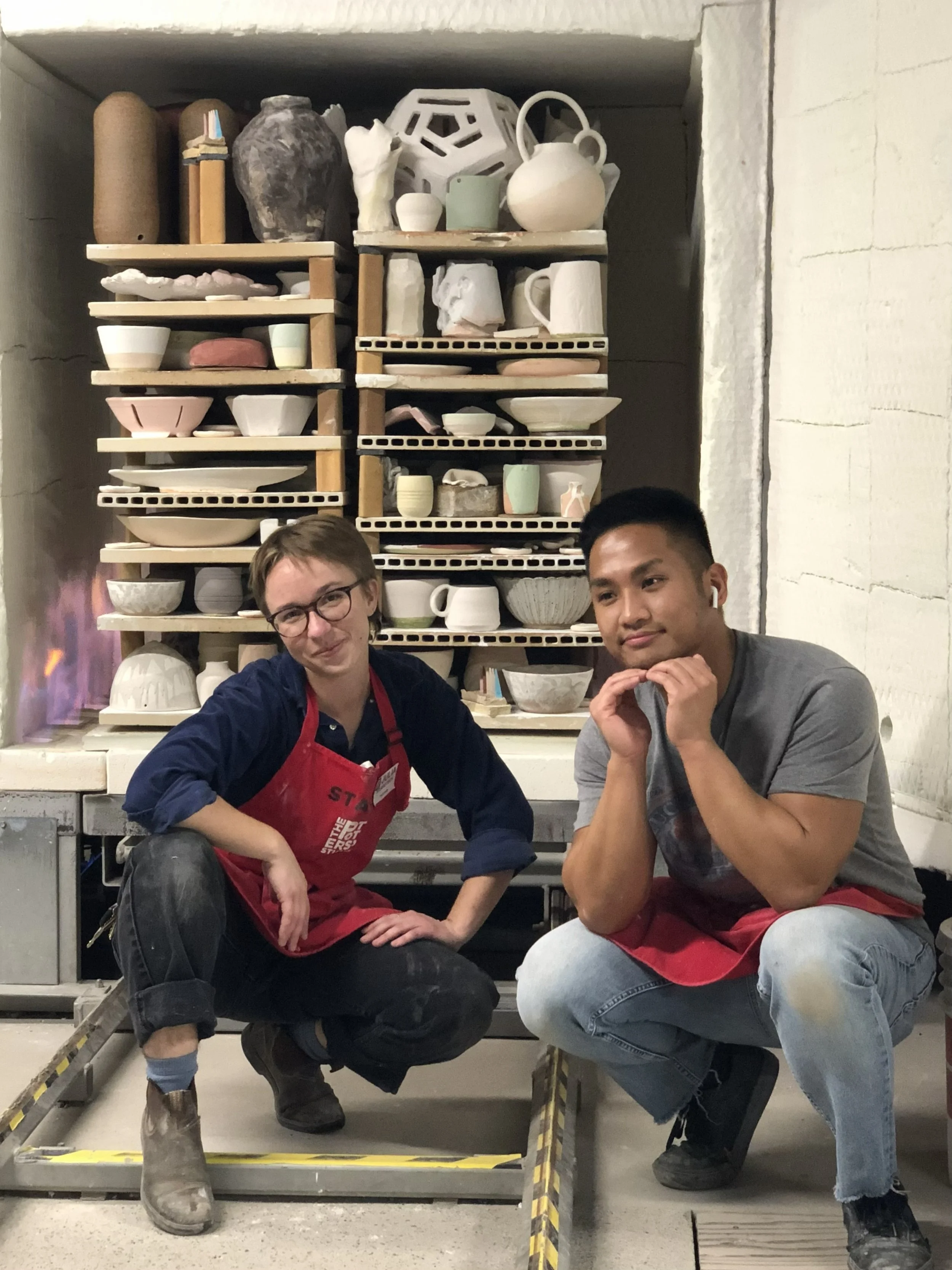 With SJ Oyales, who taught me to fire gas kilns 