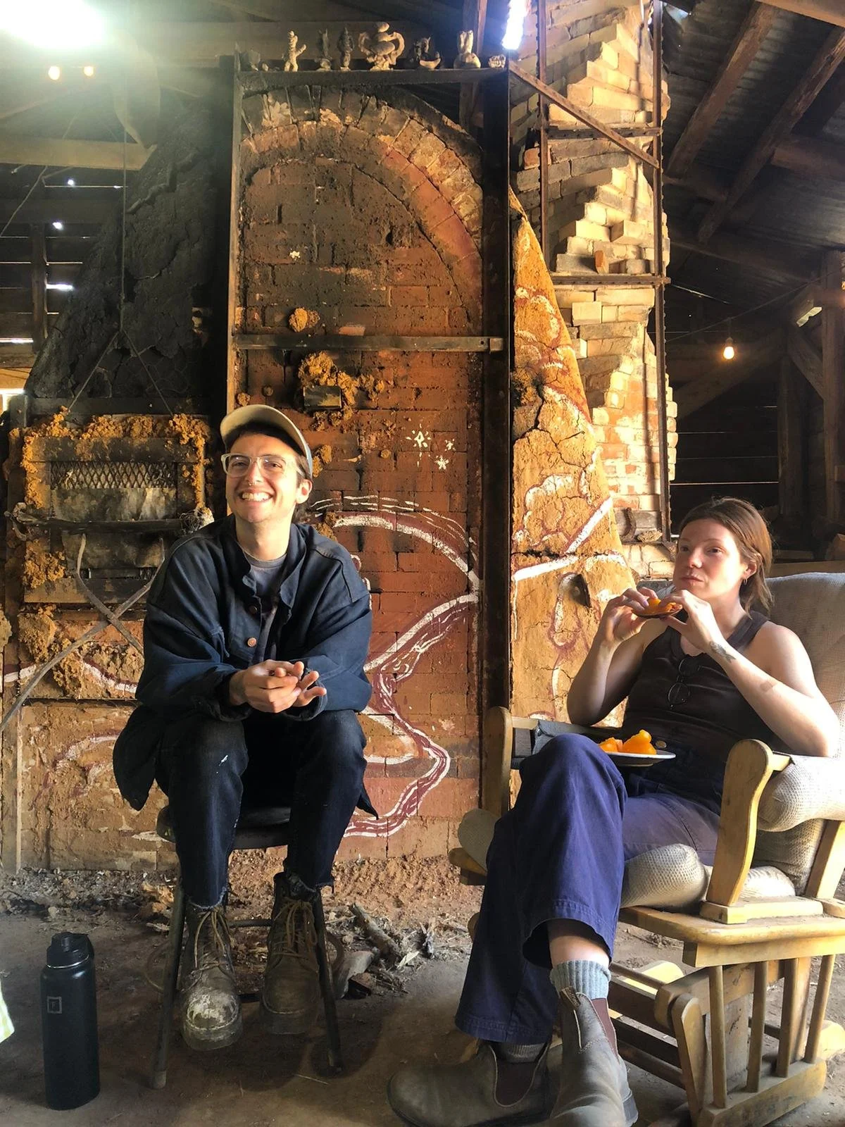 Dan and Katie Goode during the kiln cooling