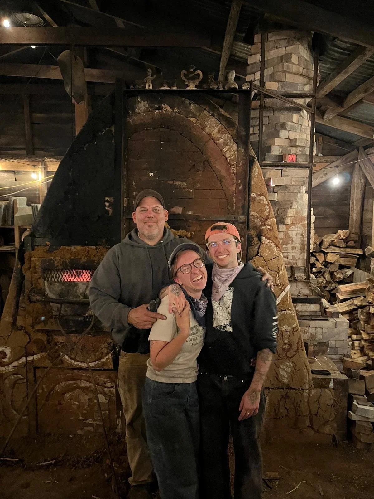 Nick, Jules, and Dan at kiln shut down.