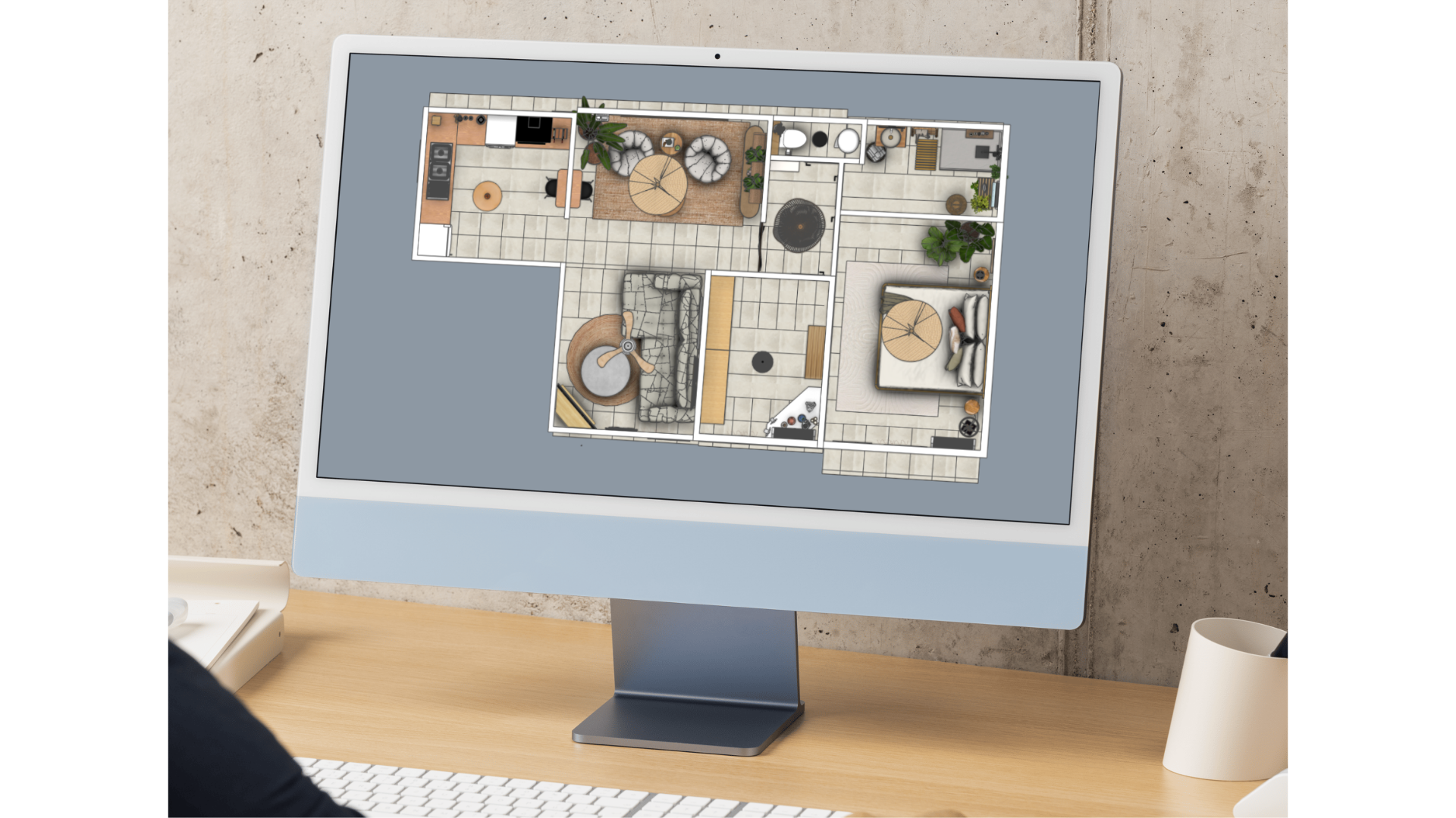 Plan d'aménagement intérieur d'un appartement sur un écran d'ordinateur