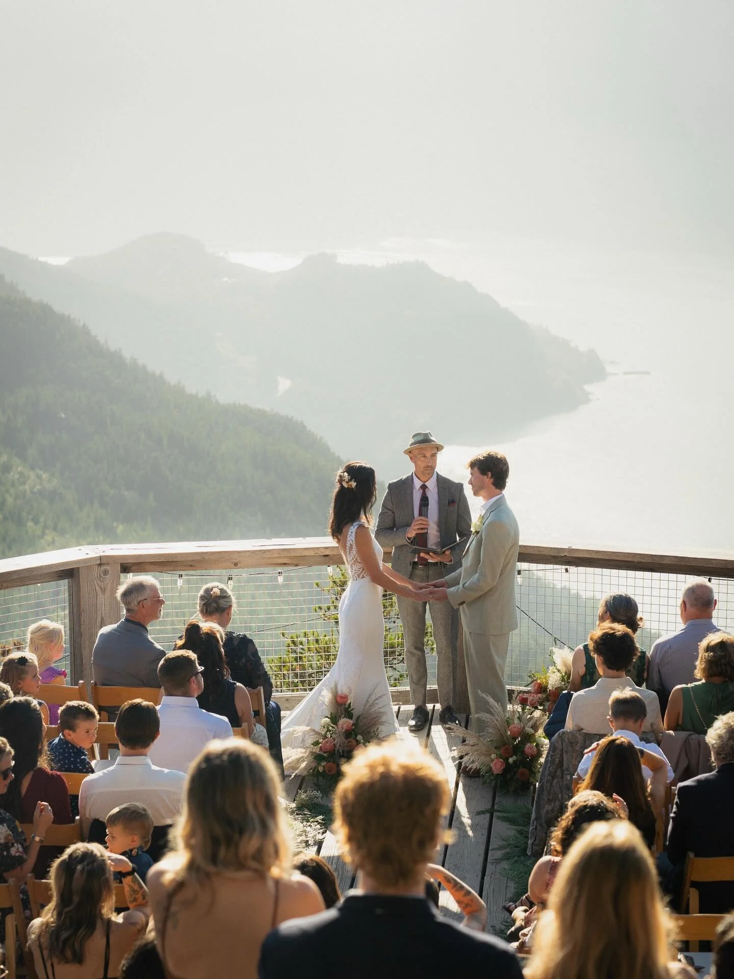 Ceremony above the clouds ☁️ 

Wedding planning: @kathryngraystonweddings 
Photography: @cloverjunephotography @erinelizabethphotog 
Venue: @seatoskygondola 
DJ: @sam.tuff 
Hair and Make Up: @kailipovoden @whistlerweddingmakeup 
Florals: @billieshous