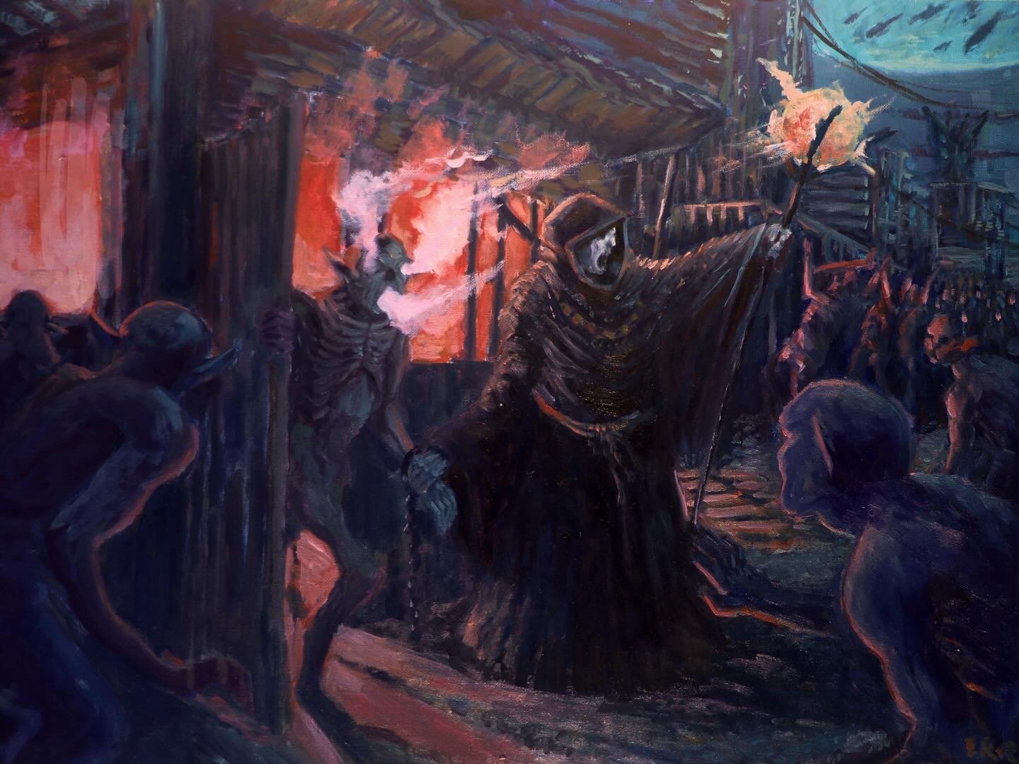 Burning Kubu (18x24 Oil on Board)