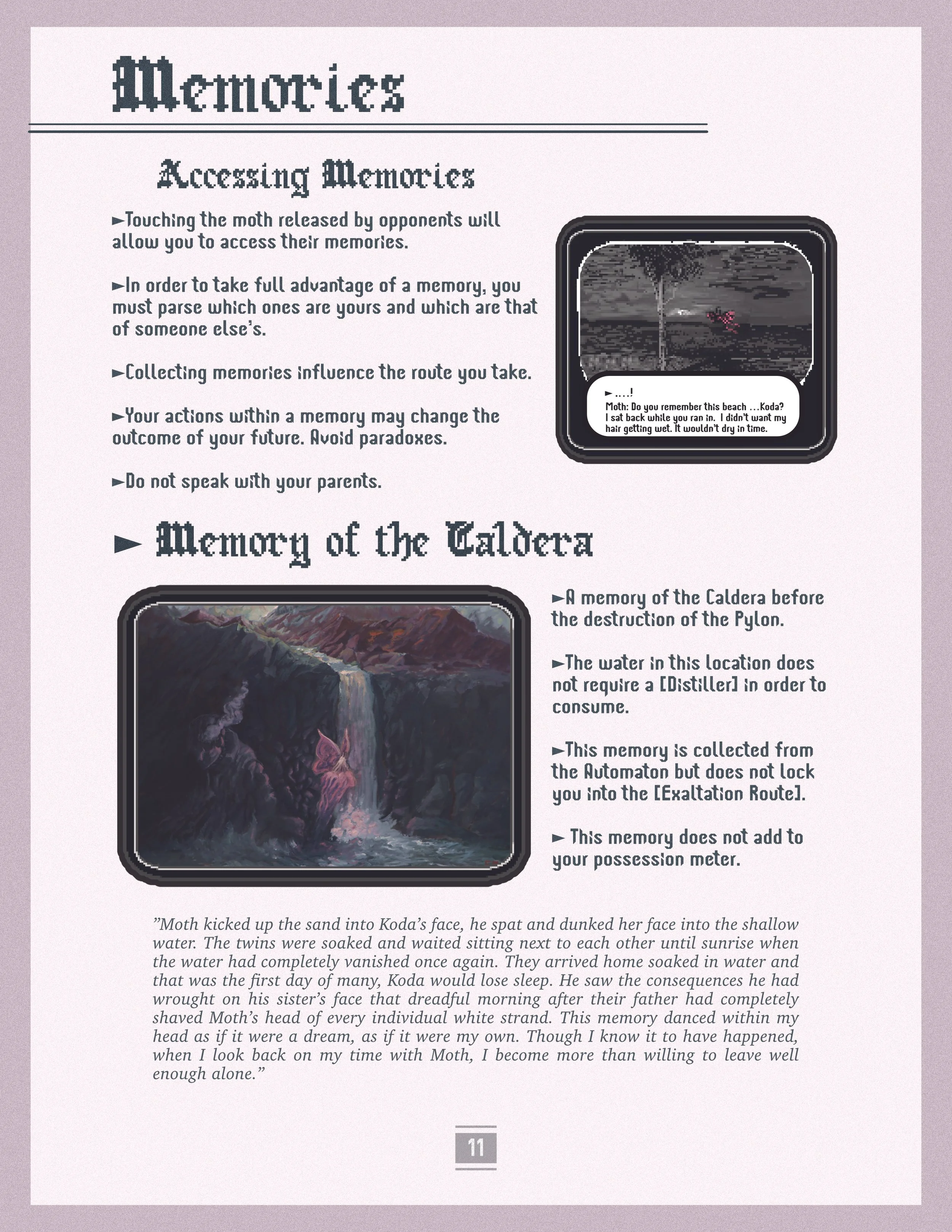 Fake Game Manual: Memories System