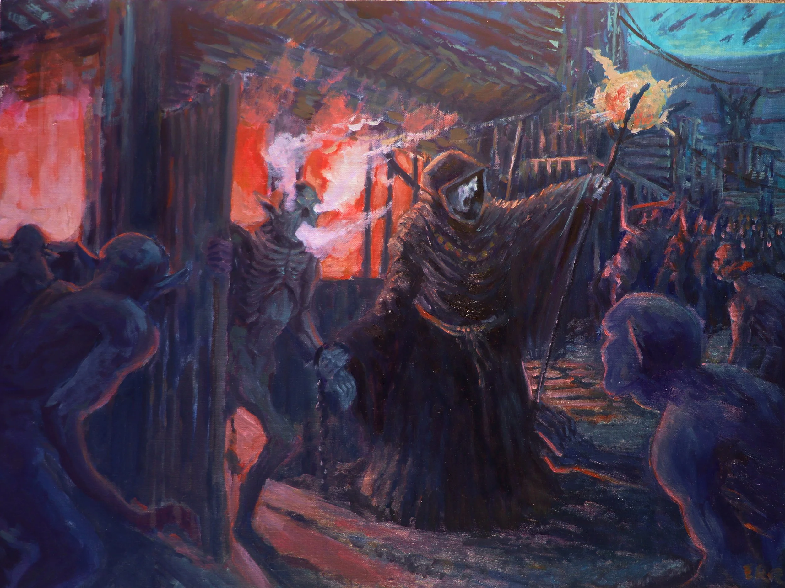 The Burning Kubu (18x24 oil on canvas board)