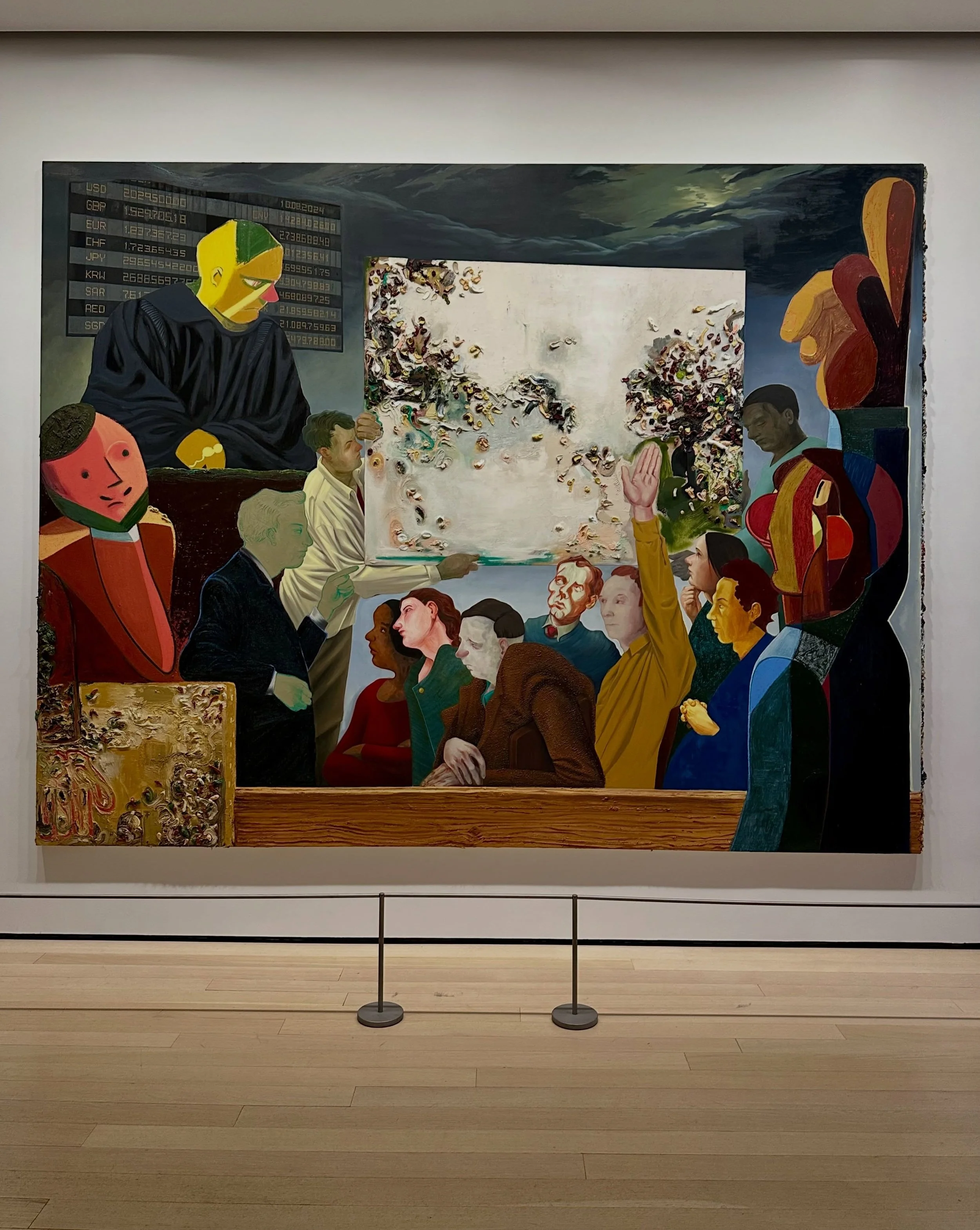 @themuseumofmodernart is always good, and the Duchamp exhibition was fantastic, but @nicoleeisenman The Auction (2025) was a standout for me.

The painting shows a group of art buyers bidding beneath a dramatic, Baroque-like sky, with an auctioneer p