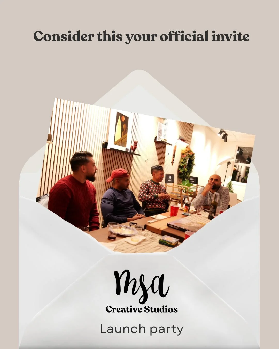 YOU&rsquo;RE FORMALLY INVITED⬇️

This Saturday, December 13th is our official MSA Creative Studios launch party! Our doors will be open from 11 AM to 8 PM for you to drop in and: 

-Explore the space and get a tour of each room 
-Meet the MSA Creativ