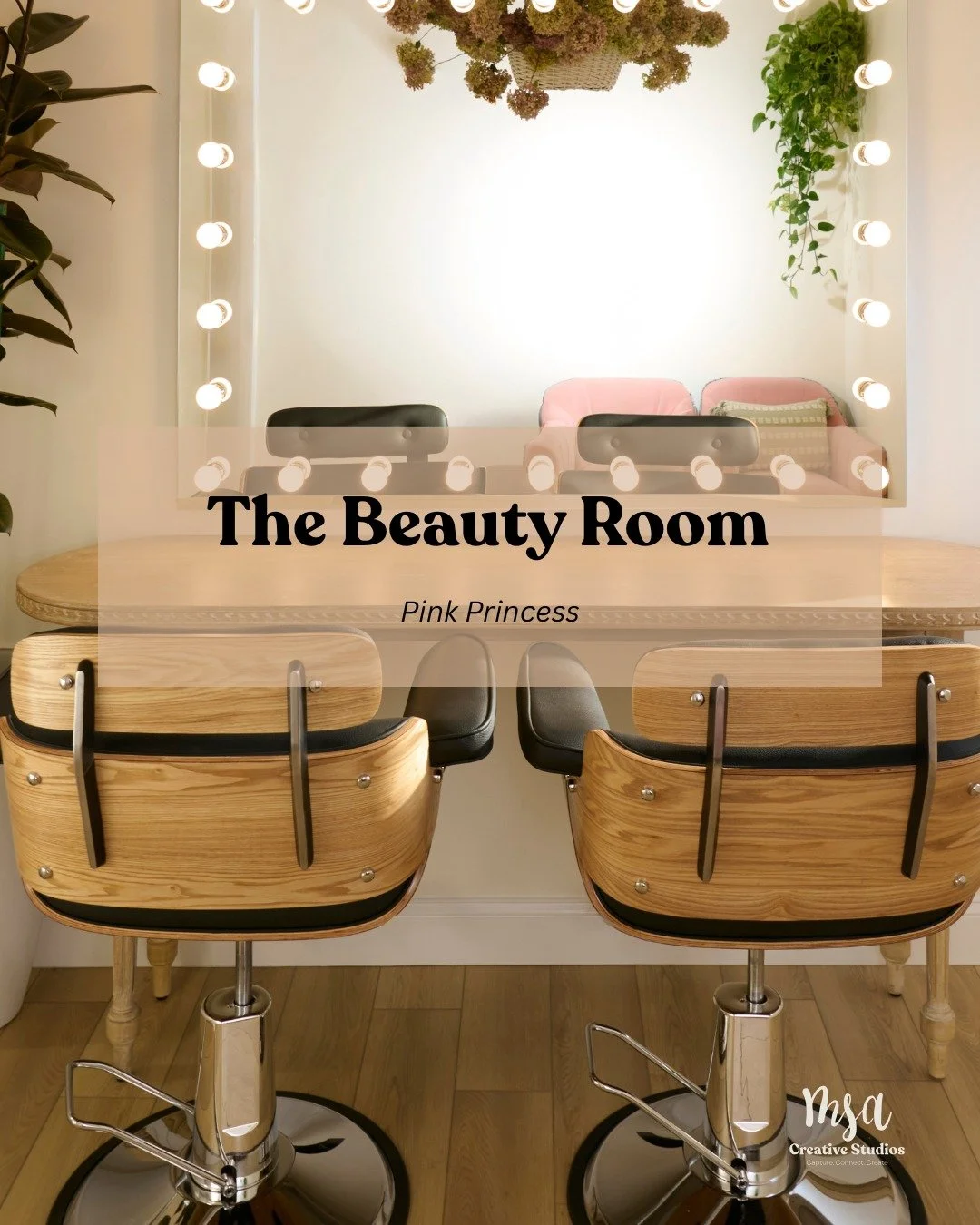 When you look your best, you feel your best. Take one more thing off your plate by adding The Beauty Room at checkout when you book the recording or photography studio and get access to: 
&bull; 2 stylist chairs
&bull; 2 waiting chairs 
&bull; Fully 
