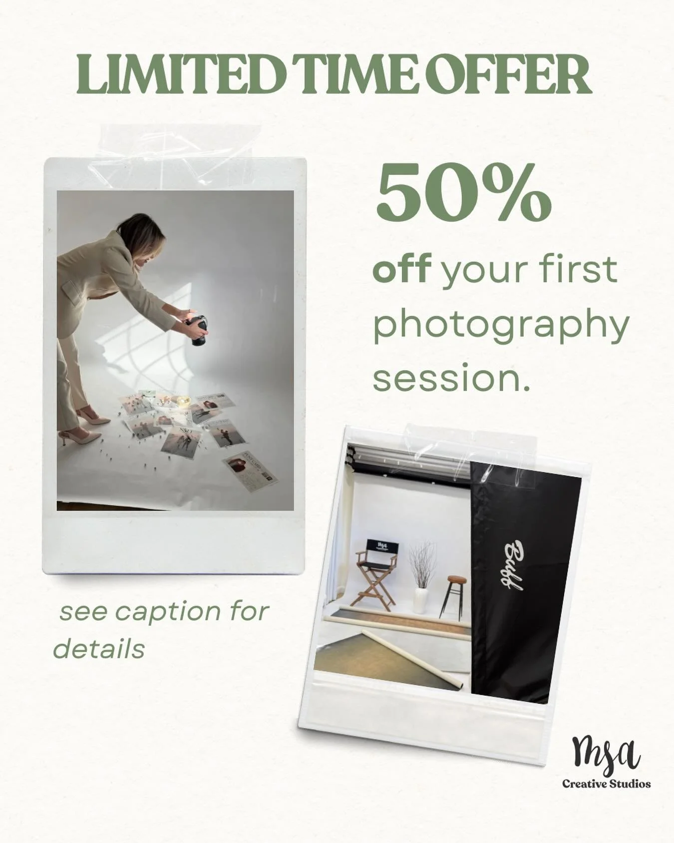 ATTENTION PHOTOGRAPHERS IN NORTHERN VIRGINIA 📸
For a limited time, MSA Creative Studios is offering 50% off your first shoot in our photography studio!
The details:
&bull; Must allow us to use the content you shoot
&bull; Must allow us to film socia