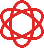 Red atomic or molecular structure graphic