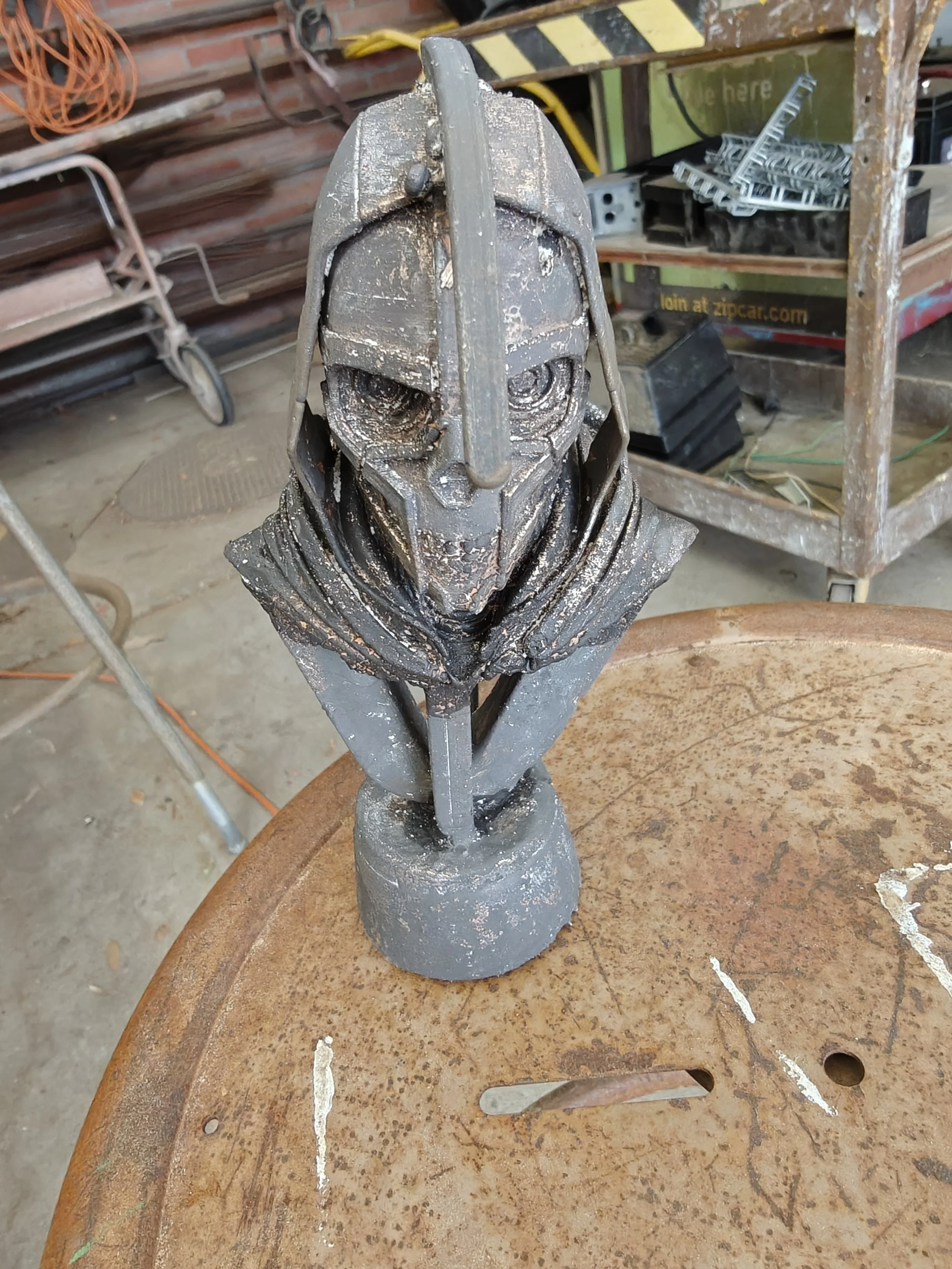 Bronze casting from 3D print of Corvo Attano's mask from "Dishonored", 4' x 5', 2025
