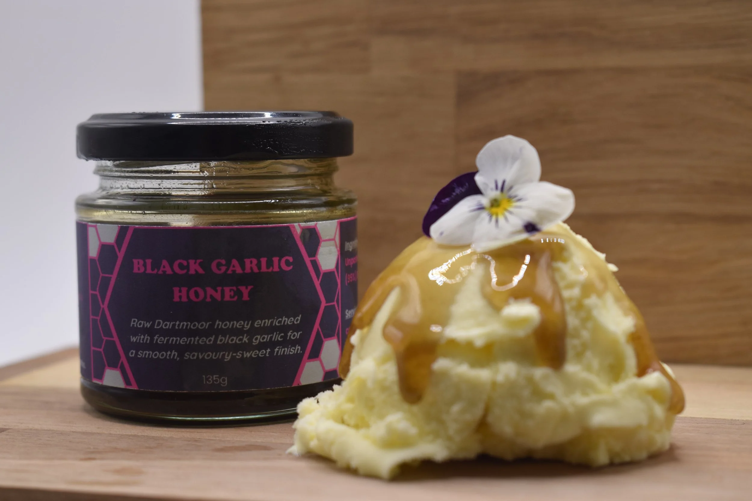 Sweet & Umami - Raw Single Source Dartmoor Honey and Fermented Black Garlic.