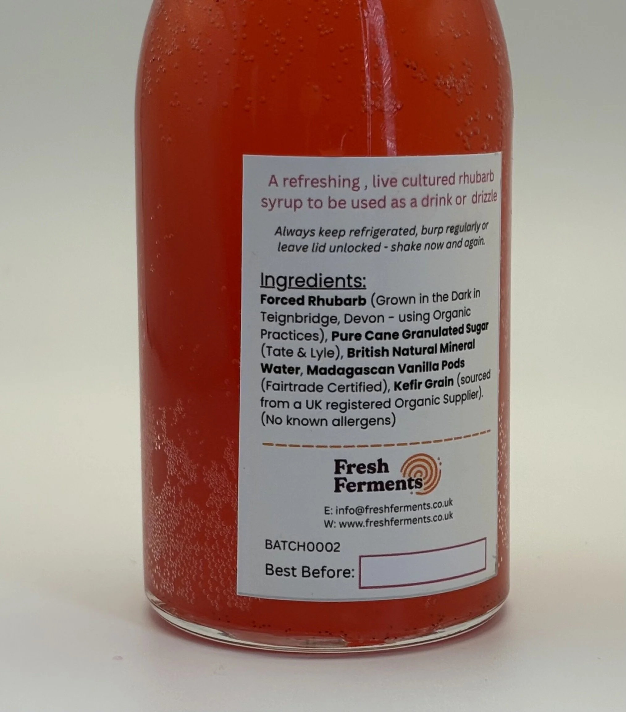 Wild Fermented Organic Forced Rhubarb Kefir Syrup.