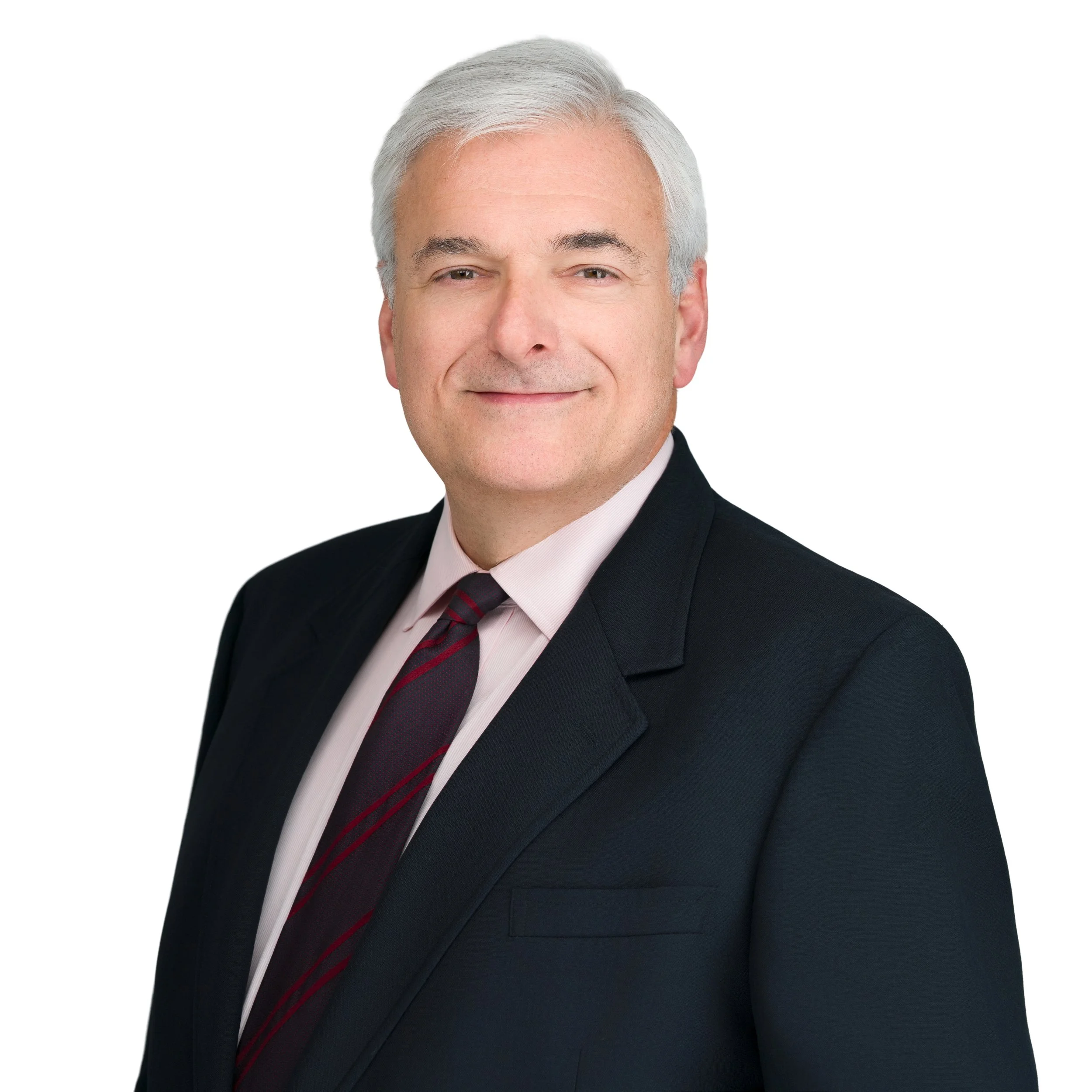 Image of Charles Pisano wearing a black suit and maroon tie.