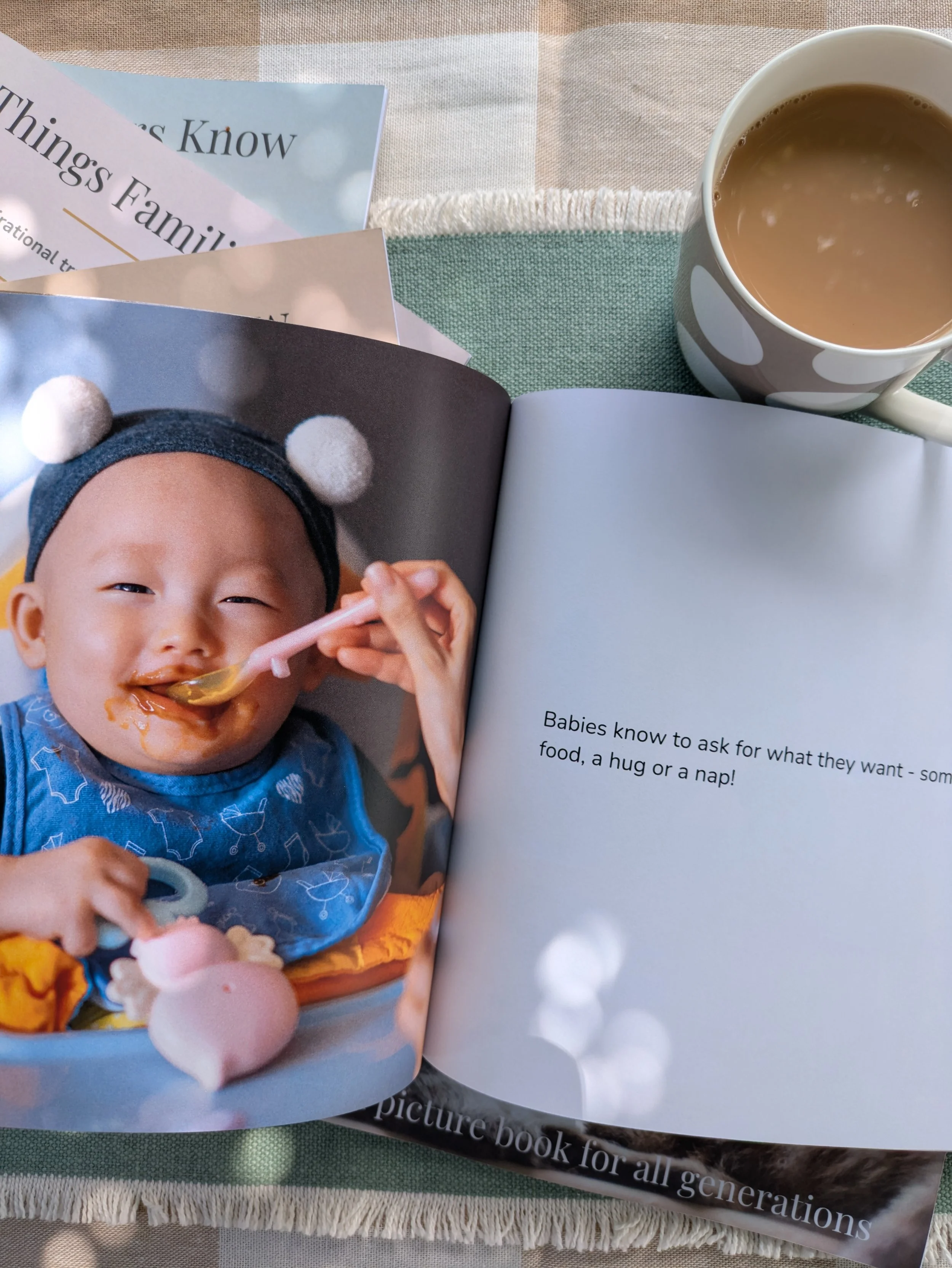 Cute baby in 'Things Babies Know' book for dementia patients