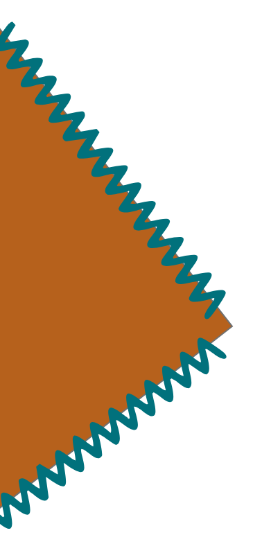 Forme triangulaire contenant bois avec une bande de attaches en zigzag de couleur bleu à son périmètre.